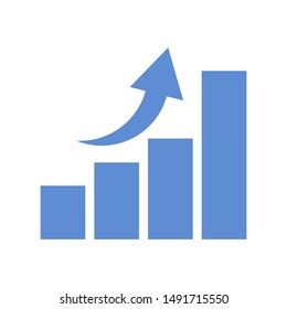 bar chart with growing uptrend arrow symbols isolated on white background. vector illustration