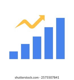 Bar Chart With Growth Arrow In Flat Vector Illustration Symbolizing Business Success, Financial Growth, And Economic Progress, Isolated On White Background