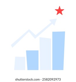 Bar Chart With Growth Arrow And Star In Flat Vector Illustration Symbolizing Business Success, Performance Growth, And Financial Achievement, Isolated On White Background