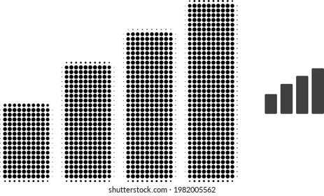Bar chart halftone dot icon illustration. Halftone pattern contains round elements. Vector illustration of bar chart icon on a white background. Flat abstraction for bar chart object.