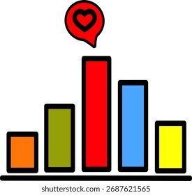 Gráfico de barras e icono de corazón. Símbolo del logro, versión colorida. Gráficos de Vector y no Inteligencia Artificial, ilustración de logo. Diseño de Vector reemplazable.
