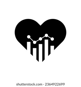 Gráfico de barras y diseño de iconos de corazón. aislado de fondo blanco. ilustración vectorial