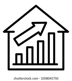 A bar chart in home building with increasing arrow concept of real estate increasing valuation