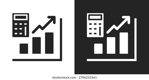 Icono de gráfico de barras en estilo de glifo blanco y negro