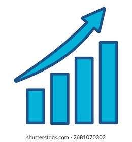 Ícone De Gráfico De Barras Em Design Plano Monocromático Azul, Ilustração De Vetor
