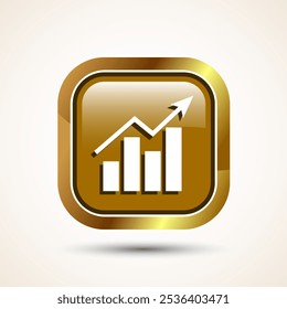 Bar chart icon design illustration, Graph icon, Growth sign, Growth chart, Gold color square button design
