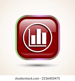 Ilustración de diseño de icono de gráfico de barras, icono de gráfico, signo de crecimiento, gráfico de crecimiento, diseño de Botón cuadrado de color rojo