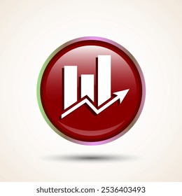 Bar chart icon design illustration, Graph icon, Growth sign, Growth chart, Red color round button design