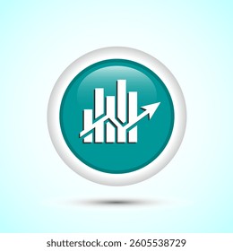 Bar chart icon design illustration, Graph icon, Growth sign, Growth chart, Teal color round button design