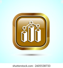 Bar chart icon design illustration, Graph icon, Growth sign, Growth chart, Gold color square button design