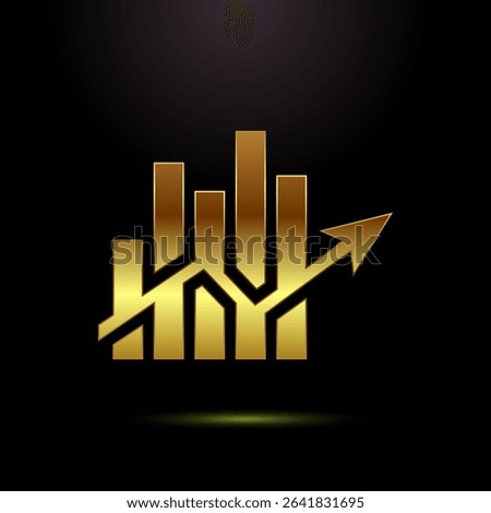 Bar chart icon design illustration, Graph logo, Growth sign symbol in gold color style