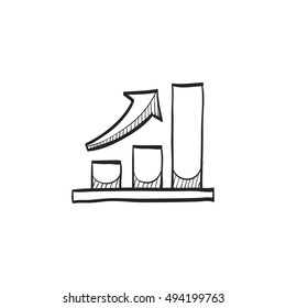 Bar Chart Icon In Doodle Sketch Lines. Finance Report Banking Growth Investment