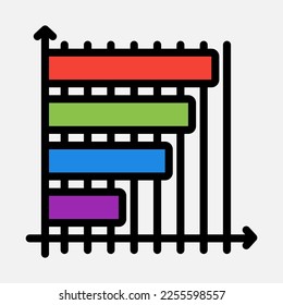 Icono de gráfico de barras en estilo de línea relleno, uso para presentación de aplicación móvil del sitio web