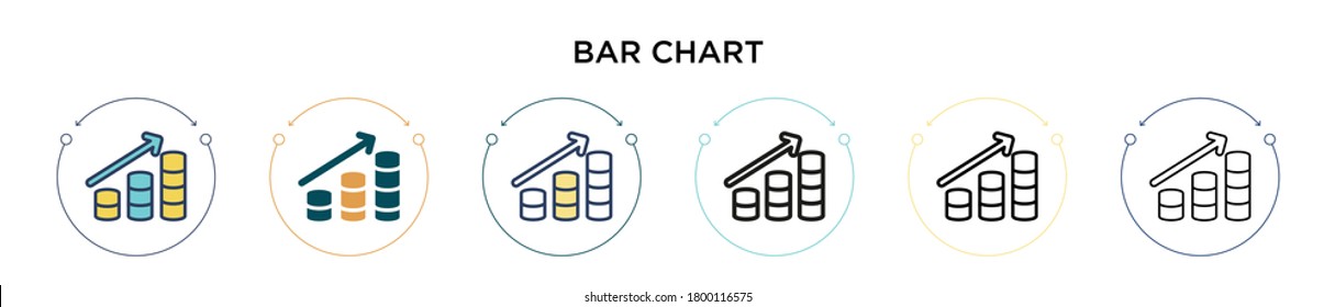 Bar chart icon in filled, thin line, outline and stroke style. Vector illustration of two colored and black bar chart vector icons designs can be used for mobile, ui, web