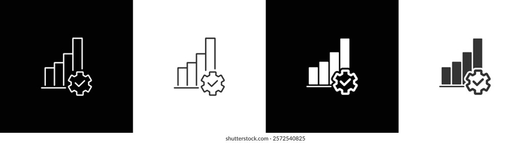 Bar chart icon. Growth graph icon with gear. Business chart. Financial rise up. Increase profit. Economic graphic growth arrow rising. Chart icon in black, white and transparent background.