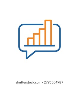 Bar chart icon inside a speech bubble for communication.