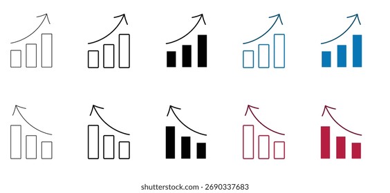 Ícone de gráfico de barras isolado, Símbolo de gráfico de crescimento, Recusar sinal de diagrama, Tendência de análise comercial ou Ilustração de vetor de estatísticas de andamento