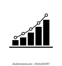 bar chart icon with line chart combination. black icon vector illustration.	 growth statistic icon illustration.