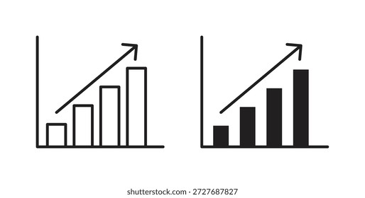 Bar chart icon in line design and solid black and white colors for designs