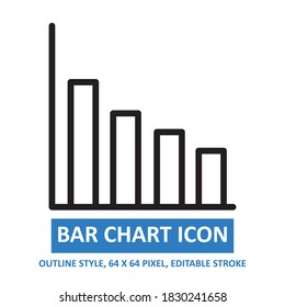bar chart icon outline style on white background. chart and diagram vector illustration. base 64 x 64 pixels. expanded.	