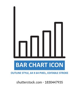 estilo de contorno de icono de gráfico de barras en fondo blanco. ilustración vectorial de gráfico y diagrama. base 64 x 64 píxeles. expandido.	