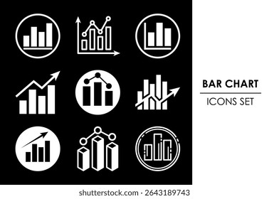 Bar chart icons set design, Graph logo, Growth sign symbol white on black background