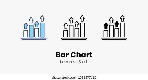 Bar Chart Icons thin line and glyph vector icon stock illustration