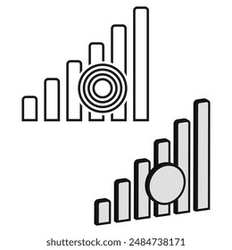 Bar chart icons. Two different styles. Circular target design. Vector illustration.