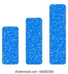 Bar Chart Increase grainy textured icon for overlay watermark stamps. Flat symbol with scratched texture. Dotted vector blue ink rubber seal stamp with grunge design on a white background.