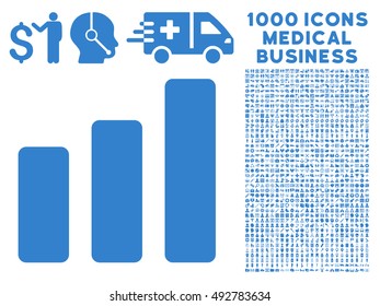Bar Chart Increase icon with 1000 medical commercial cobalt vector pictographs. Clipart style is flat symbols, white background.
