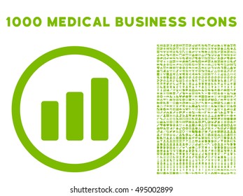 Bar Chart Increase icon with 1000 medical business eco green vector pictographs. Design style is flat symbols, white background.