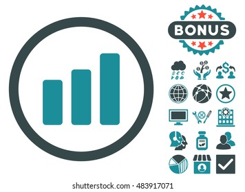 Bar Chart Increase icon with bonus design elements. Vector illustration style is flat iconic bicolor symbols, soft blue colors, white background.