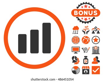 Bar Chart Increase icon with bonus pictures. Vector illustration style is flat iconic bicolor symbols, orange and gray colors, white background.