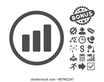 Bar Chart Increase pictograph with bonus pictograph collection. Vector illustration style is flat iconic symbols, gray color, white background.