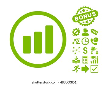 Bar Chart Increase pictograph with bonus pictograph collection. Vector illustration style is flat iconic symbols, eco green color, white background.