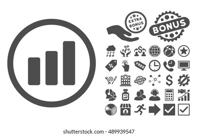 Bar Chart Increase pictograph with bonus clip art. Vector illustration style is flat iconic symbols, gray color, white background.