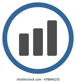 Bar Chart Increase vector bicolor rounded icon. Image style is a flat icon symbol inside a circle, cobalt and gray colors, white background.