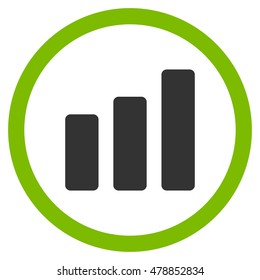 Bar Chart Increase vector bicolor rounded icon. Image style is a flat icon symbol inside a circle, eco green and gray colors, white background.