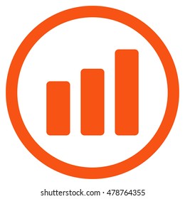 Bar Chart Increase vector rounded icon. Image style is a flat icon symbol inside a circle, orange color, white background.