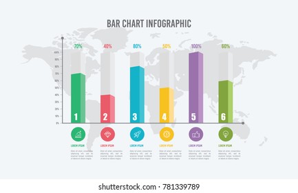 Bar Chart Infographic Elements Template with 6 Options Vector Illustration