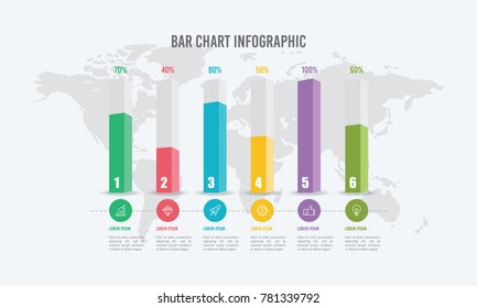 Bar Chart Infographic Elements Template with 6 Options Vector Illustration