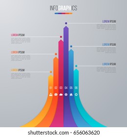 Bar chart infographic template for data visualization with 6 options. 