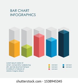 Bar Chart Infographics Elements 3D Vector Flat Design, Sign, Icon Full Color, Template