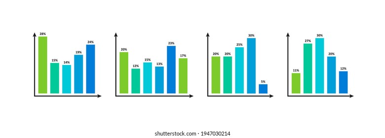 Bar chart infographics set. Vector flat illustrations. Design elements for financial statements on white background.