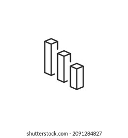 bar chart isometric line icon, editable stroke icon