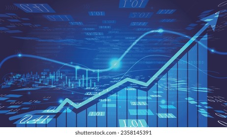 Bar chart with K-line Fintech sense Spatial concept background