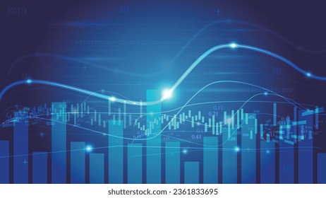 Bar chart with K-line Fintech sense Spatial concept background