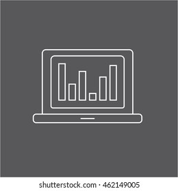 Bar chart laptop outline icon illustration isolated vector sign symbol