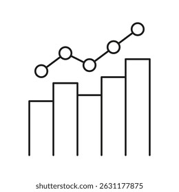 Bar Chart With Line Graph Icon. Data Analysis, Financial Growth, And Business Performance Tracking Outline Symbol. Statistical Visualization. Editable Stroke. Isolated Vector Illustration.