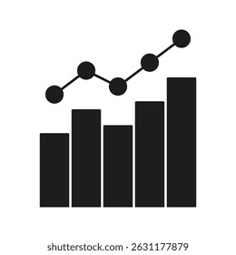 Bar Chart With Line Graph Solid Icon. Data Analysis, Business Growth, And Financial Performance Tracking Silhouette Symbol. Statistical Visualization. Isolated Vector Illustration.